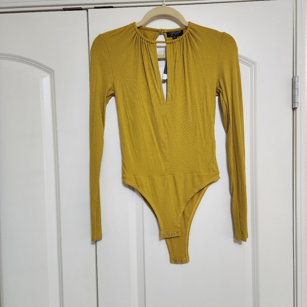 Topshop Nordstrom Slinky Long Sleeve Mustard Yellow Bodysuit - Picture 6 of 6